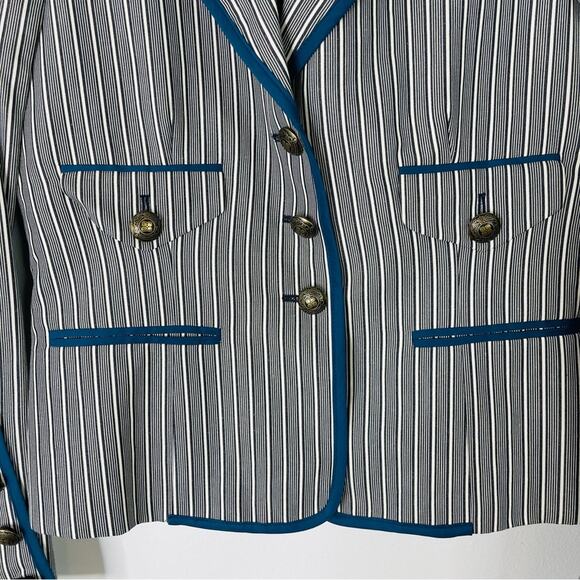 BCBG white blue stripe coastal preppy linen button blazer jacket medium - Picture 3 of 8